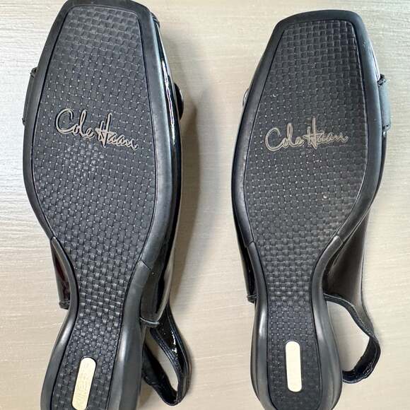 Cole Haan Nike Air Black Patent Leather Peep Toe Buckle Slingback Pumps - Picture 11 of 13